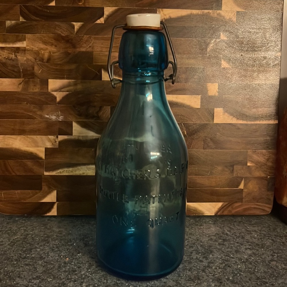 Absolutely Pure Milk 1965 Italian blue glass bottle